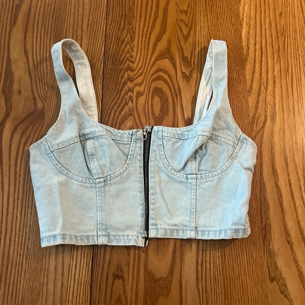 Topshop Moto Light Blue Denim Top